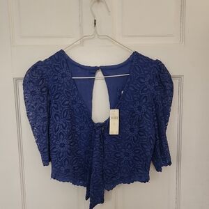Maeve By Anthropologie Blue Lace Crop Top - Sz 2 - NWT